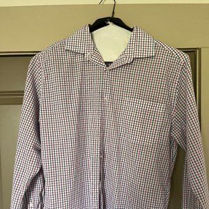 Dockers Mens Button Down Dress Shirt Red and Blue Striped